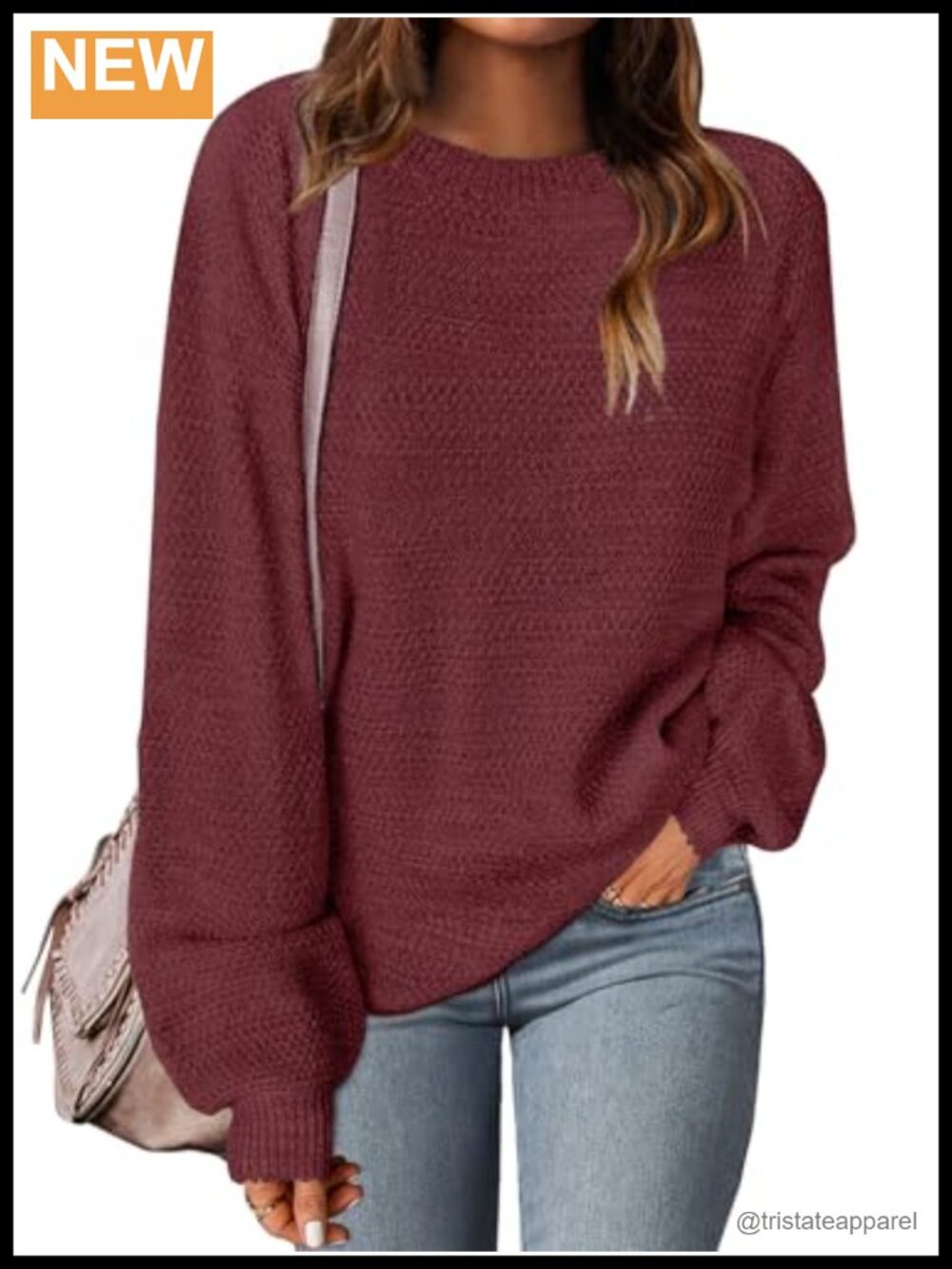 Cozy Heathered Knit Loose Pullover Sweater with Lantern Sleeves